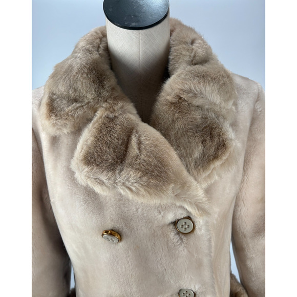 Vintage Borgana Faux Fur Coat Womens M L Tan Teddy Bear Mob Wife 50s - Picture 4 of 13